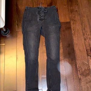 Free People High Waisted tie up jeans size 28